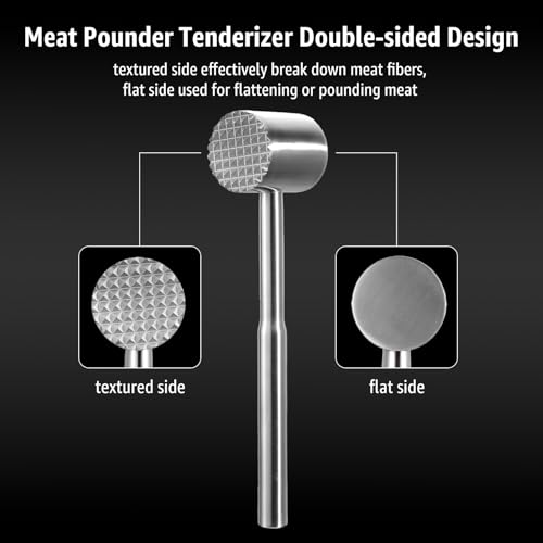 Stainless-Steel Meat Tenderizer Mallet - Meat Tenderizer Tool for Pounder Chicken, Beef, Steak, Pork, Dual-Sided with Ergonomic Handle, Dishwasher Safe by Yoofei - Used condition - Image 3