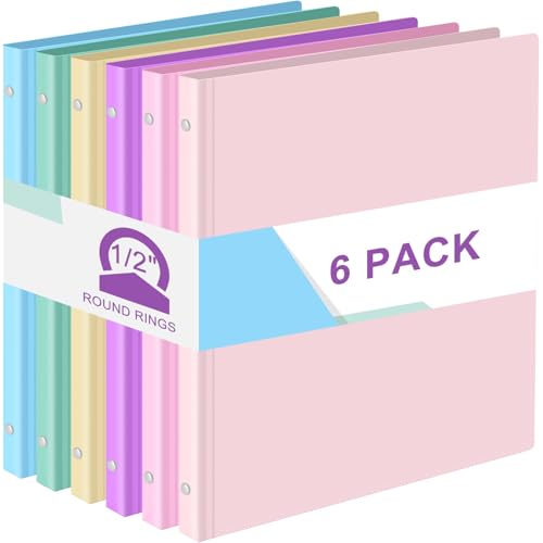 Fulmoon 6 Pack 1.5 Inch Plastic 3 Ring Binders with Pockets, Pastel Colors