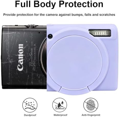 BOVKE Soft Silicone Case for Canon PowerShot IXY 650 / ELPH 360 Digital Camera, Anti-Scratch Shockproof Camera Cover w/Removable Lens Cap, Slim Protective Canon ELPH 360 Case Body Skin Sleeve, Purple — view 2