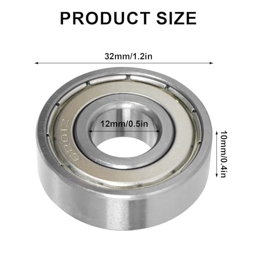 10 Stück 6201zz Kugellager 12 mm x 32 mm x 10 mm, Doppelt Geschützte Rillenkugellager für DIY, Drehbänke, Motoren, 3D-Drucker, Fräsmaschinen, Verschiedene Mechanische Geräte (6201zz12*32 * 10mm)