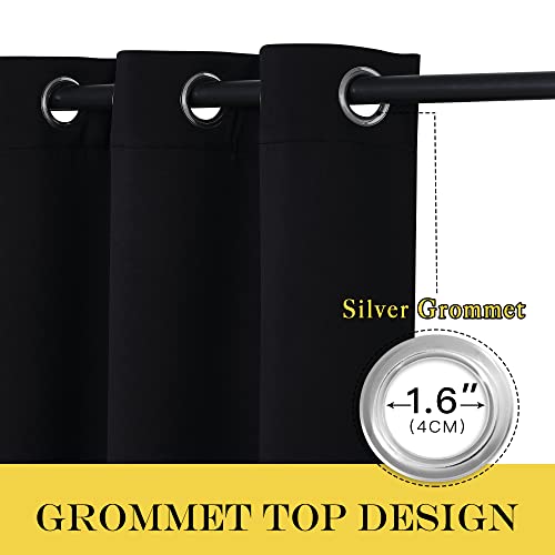 NICETOWN Blackout Curtain Panel 90" Long for Living Room - Light Reducing Thermal Insulated Solid Grommet Blackout Curtain Window Curtain Drape for Hall/Villa (1 Panel, W66 x L90, Black)