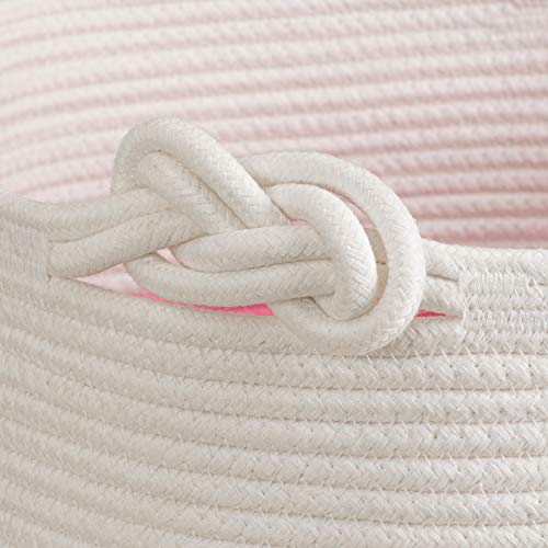 Cherrynow Large Rope Basket – 16''X13'' Pink Decorative Woven Basket For Toys, Blankets, Or Laundry, Cute Tassel Decor For Baby & Girl - Home Storage Container #TOP2