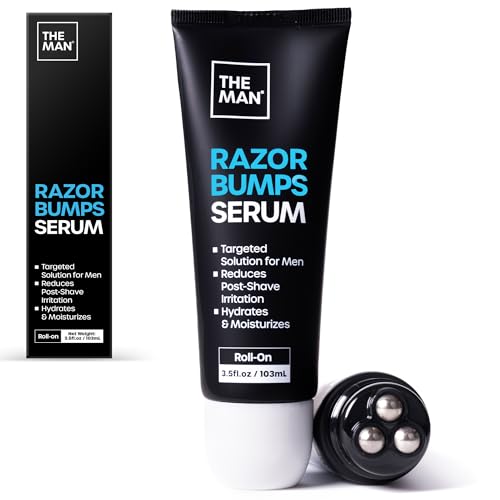 The Man Razor Bumps Serum - Ingrown Hair Treatment for Men - Razor Bump Treatment for Men - Face & Body After Shave & Razor Burn Treatment - Metal Roll On Soothes Skin & Calms Irritation (3.5fl.oz)