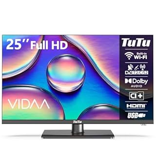 TuTu Téléviseur 25 Pouces (64 cm), FHD Smart TV avec WiFi, Pied Central, Triple Tuner (DVB-T/T2, DVB-C, DVB-S/S2), App Store, Molotov, Netflix, Prime Video, Disney+, Youtube