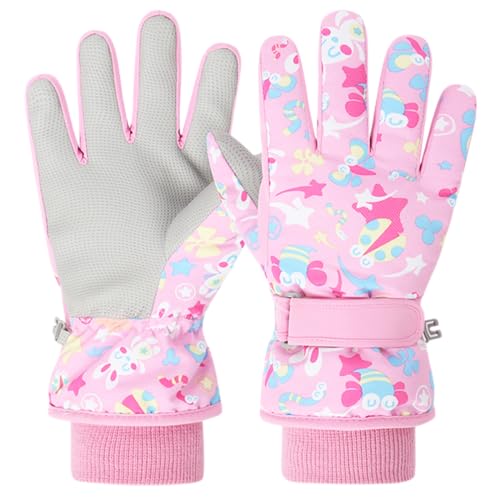 TRIWONDER Kids Ski Gloves, Winter Cold Weather Snow Gloves with Soft Lining, Thicken Sports Warm Mittens for Boys Girls Children(Pink, L)
