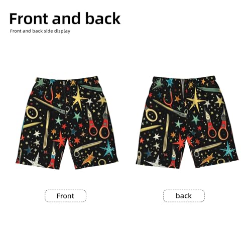 Boys Beach Shorts Quick Dry Swim Trunks Board Surf Summer Teen Kids, Barber Scissors Accessories Stars Retro2