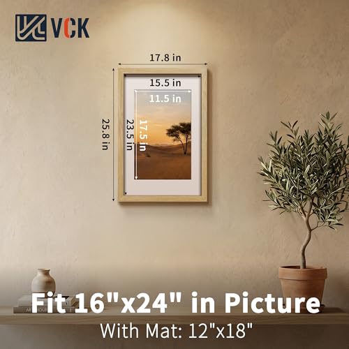 Image of VCK 16x24 Picture Frame 5 Pack, Natural Exclusive Wood, 12x18 Mat, for Arts