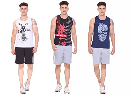 Image of Sleeveless Vest for Men || Tank Top Sando || Workout Tshirts || Sports Vest || Goa Beach Wear Swimming T-Shirt || Running Tops || Gym Vest for Men || Pack of 3 ||