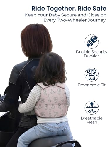 Image of POLKA TOTS Premium Two Wheeler Safety Belt for Kids | Safety Belt for Bike & Scooty, 3-Point Baby Proof Buckle, Adjustable & Cushioned Shoulder & Waist Straps, Comfortable & Secure Fit (Up to 10 Years)