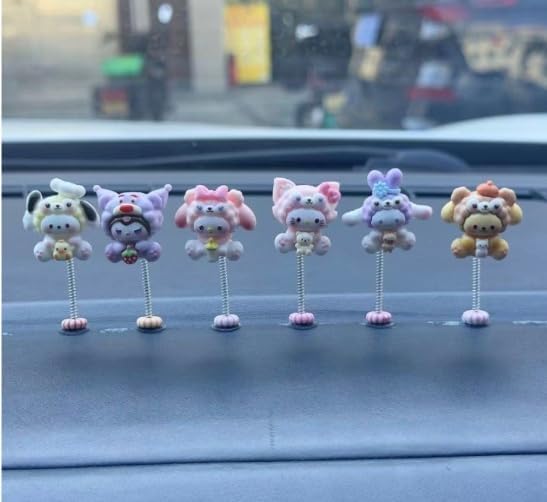 AP & ZP Car Dashboard Decorations -Hello Kitty Car Dashboard Bobblehead Set - 5/6 Pcs Sanrio Shaking Head Dolls, Cute Kitty Car Interior Decoration Funny Dashboard (Cute Sanrio)