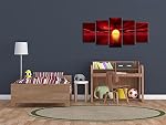 Wieco Art - Red Sun Modern 5 Panels Stretched and Framed Seascape Giclee Canvas Prints Artwork Ocean Sea Beach Pictures Paintings on Canvas Wall Art for Living Room Bedroom Home Decorations