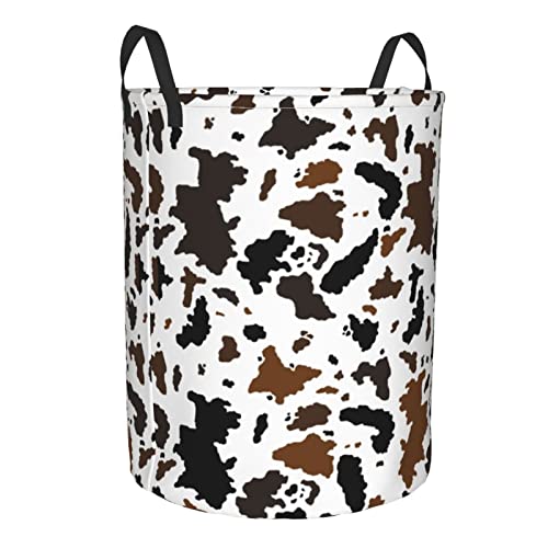 Circular Dirty Clothes Hamper Organizer Pack Black And Brown Cow Print Large Laundry Basket Storage Bag With Handles Collapsible Washing Bin For Home College Dorm Medium #TOP1
