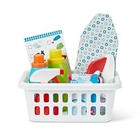 Melissa & Doug Laundry Basket Play Set with Wooden Iron, Ironing Board, and Accessories (14 Pcs) Pretend Play Laundry Set for Kids with Iron