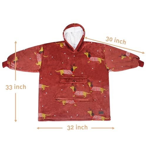image for Catalonia Xmas Dachshund Blanket Hoodie for Kids, Oversized Wearable S