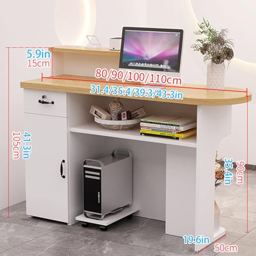 Moderno banco di benvenuto con serratura marrone 100 cm | Elegante bancone di benvenuto per salone, ufficio e area reception | ampia soluzione di archiviazione per reception