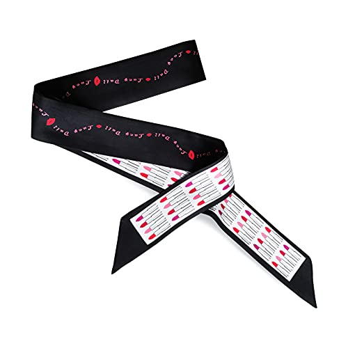 Lipstick 100% Mulberry Silk Skinny Twill scarf Printed Hair Ribbon Bag Handle Wrap Tie Neckerchief (Lipstick Red lips)
