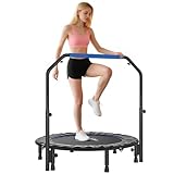 HOMCOM Trampolín de Fitness Adultos Ø114 cm, Cama Elástica Plegable con Mango Ajustable de 4 Niveles, Marco de Acero, para Entrenamiento Piernas, Cuerpo en Hogar, Oficina, Gimnasio, Azul y Negro