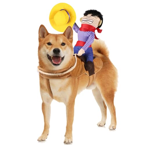 GOYOSWA Dog Cowboy Costume, Dog Halloween Costumes Cowboy Rider Dog Costume Funny Dog Costume for Small Medium Large X-Large Dogs (X-Large)