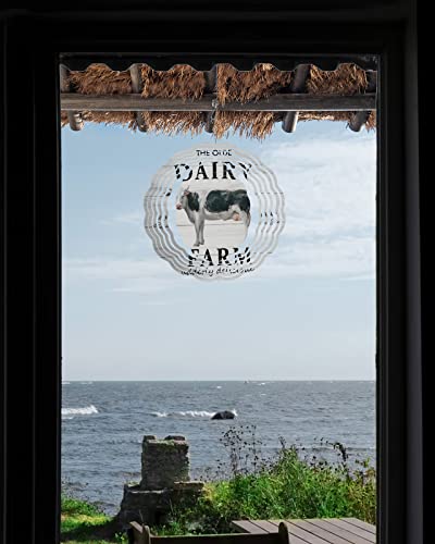Farmhouse Cow Wind Spinner Indoor/Outdoor Garden Decor, Country Farm Animal On Wood 3D Stainless Steel Hanging Wind Sculpture, Crafts Ornaments Kinetic Yard Art 9.8'' #TOP3