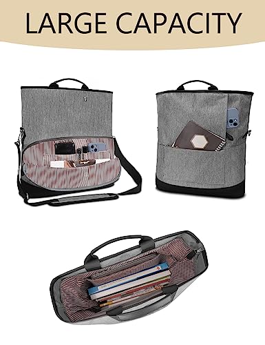 Messenger Bag For Women Crossbody, 2 In 1 Convertible Laptop Tote Bags 15.6 Inch Computer Briefcase Carrying Case With Shoulder Strap, Large Handbags Stylish Lady Satchel For Travel Work, Grey #TOP2