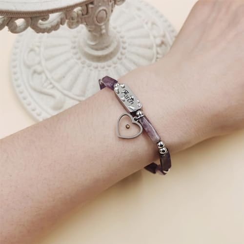 Image of Elastic Faith Bracelet for Women, Adjustable 7 inch Natural Stone Bracelet with Heart Mustard Seed Charm, Spiritual Christian Jewelry for Baptism, Graduation, Religious Celebration YA4856