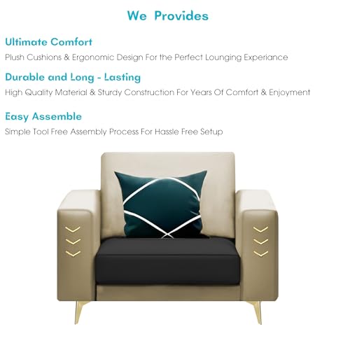 Image of Casaliving Falco 1 Seater Sofa Set for Living Room (Cream Black Fabric) Premium Fabric Sofa