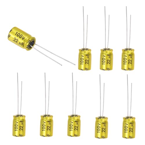 Image of sourcing map 10Pcs 22uF 100V Non-Polarized Electrolytic Capacitor, 13mm x 8mm Aluminum Audio Frequency Divider Capacitor for DIY Audio Projects Tweeter Speakers Car Amplifier
