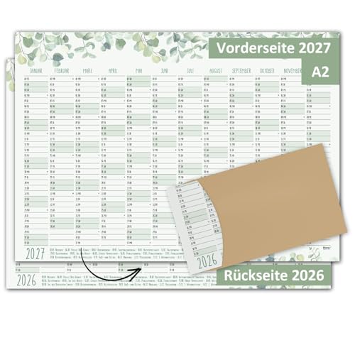 Timr Wandkalender 2026 inkl. 2027 Motiv Eukalyptus - DIN A2 Kalender 12 Monate I beidseitig I tr393