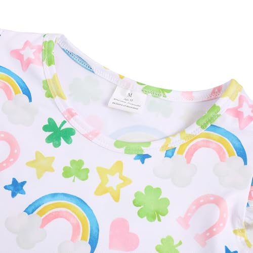 Shamrock Toddler Girl Dress Green Clover Print Short Sleeve Dress 3-8Y2