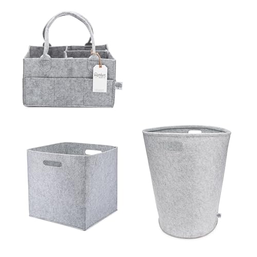 Image of Parker Baby Co. Bundle Gift Set - Felt Collection - Includes Diaper Caddy, Large Laundry Hamper, Storage Cube Bin - Gray