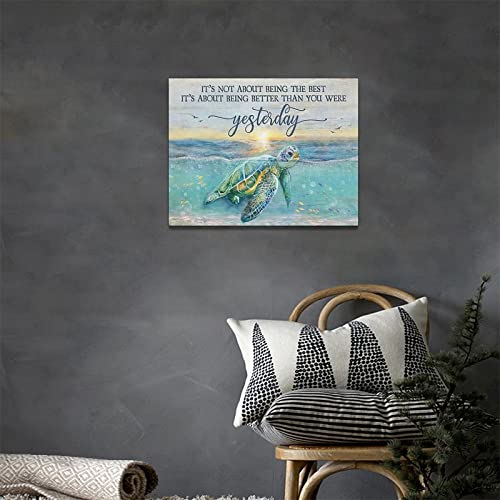 Sea Turtle Decor Wall Art Beach Ocean Decor Sea Turtle Pictures Canvas Prints Coastal Turquoise Turtle Bathroom Wall Decor Inspirational Quote Painting Modern Artwork Home Decor For Bathroom 16"X12" #TOP3