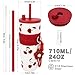 Disoza Red 24 OZ Cherry Tumbler Stainless Steel Water Bottle Insulated Vacuum With Lid and Straw Leak Proof Travel Mug Spill Proof Cup for Hot and Cold Drink Christmas Gift For Women Mother Girlfriend