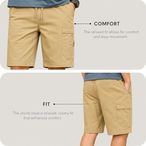 Image of Men's 100% Pure Cotton Cargo Shorts | Regular Fit Knee Length Utility Shorts with Multiple Pockets | Casual Outdoor Summer Wear Shorts for Men