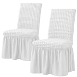 Stuhlhussen für Esszimmer Satz von 2 Stretch Stuhl Slipcover mit Rock abnehmbar waschbar Küche Stuhl Protector Cover Set für Haus, Party, Hochzeit (2, Weiß)