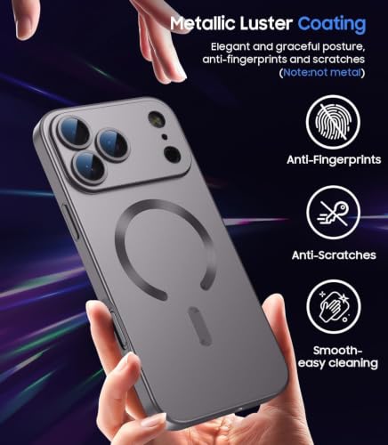 Image of DIZORO Magnetic Case for (iPhone 17 Pro) Case [Compatible with MagSafe][Built-in Camera Lens Protector] Slim Soft Silicone Bumper Shockproof Metallic Luster Back Cover Phone Case - Natural Titanium