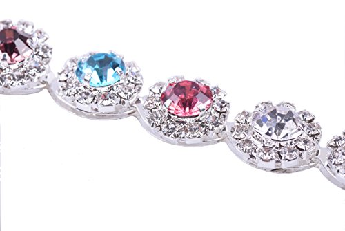 Kaoyoo 1 Yard Flower Pattern Crystay Rhinestone Chain Trim,Inlaid With Rainbow Beaded Chain For Sewing Craft ,Wedding Decoration #TOP4