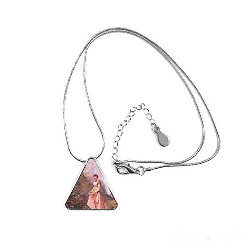 Cadeau collier peinture à l'huile d'arbre et pendentif triangle rose
