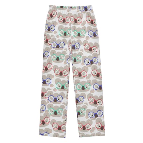 Koala with Glasses Boys Long Pants Soft Trousers Elastic Waist Kids Lounge Bottoms with Pockets S-XL