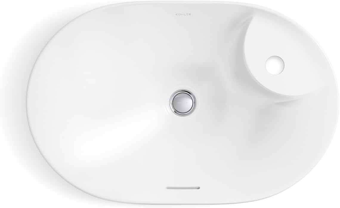 White Ceramic Oval Vessel Bathroom Sink with Faucet Hole