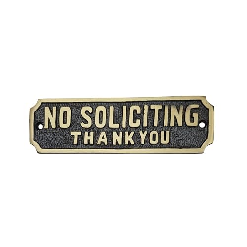 Adonai Hardware Small "NO SOLICITING" Brass Door Sign - Dual Tone Antique Brass