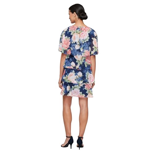 Image of S.L. Fashions Women's Short Sleeve Floral Tiered Chiffon Cocktail Spring /Summer Dress, Wedding Guest Dress
