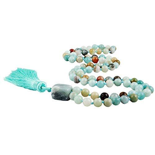 Image of Nupuyai Gemstone Mala Healing Crystal Beads Necklace, Tassel Meditation Yoga Bracelet, Boho Statement Long Chain