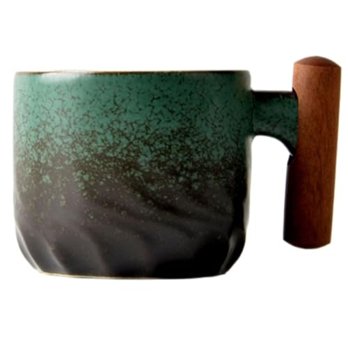 HCOSBIN 湯呑み コーヒーカップ 木取っ手付 きセット 陶瓷茶具 窯変茶器茶碗 マグカップ コーヒーカップ 和風マグカップ 陶器 セラミック大容量 可愛い コップオシャレ 洗いやすい 焼き物 コップ 珈琲 紅茶 緑茶 食器 結婚祝い 生日礼物 引越し