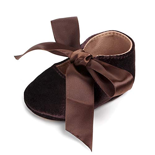 Greceen Baby Girls Mary Jane Flats with Bowknot Non-Slip Toddler First Walkers Princess Dress Shoes(105 12-18 Months Coffee)