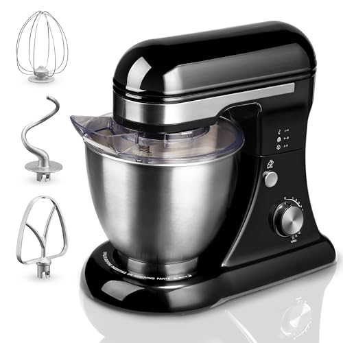 Image of 5QT Stand Electric Mixer, 12-Speed Kitchen Mixer with Tilt-Head, Stainless Steel Bowl Dough Mixer, Egg Whisk, Dough Hook & Beater Included, Idea for 3-5 Family,Black
