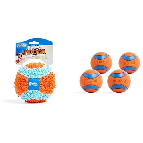 Chuckit Dog Toy Bundle 4 75 Indoor Fetch Ball Orange Blue 2 5 Ultra Bouncy Rubber Balls for