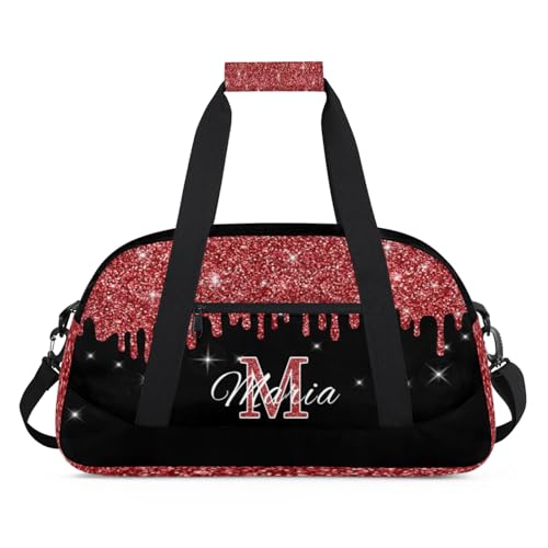 Personalized Kids Sports Duffel Bag with Name Custom Gym Dance Bag for Boys Girls Waterproof Weekender Overnight Bag for Travel Cheerleading Gymnastics Red