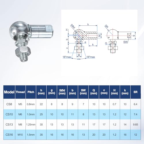 Rodamientos CS10 cabeza esférica M8 rótula angular acero al carbono 7