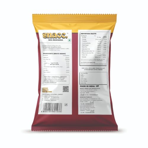 Image of Snacc BBQ Makhana, Spicy Roasted Fox Nuts, Protein Rich, barbecue makhana, Gluten Free, MSG Free, Zero Trans Fat, Zero Sugar, Low Calorie 18 g small pocket (Pack of 4, BBQ)