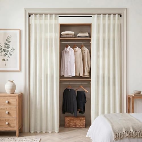 Image of XTMYI Closet Curtain for Bedroom Open Closet, Linen Semi Sheer See Through Door Curtains for Dooway, 78 Inches Long 2 Panels Set, Cream Ivory